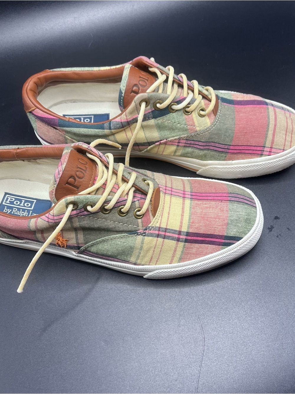 Polo Ralph Lauren Men 10.5D Vaughn Madras Plaid Low Top Lace Up Canvas Sneaker - Picture 5 of 16